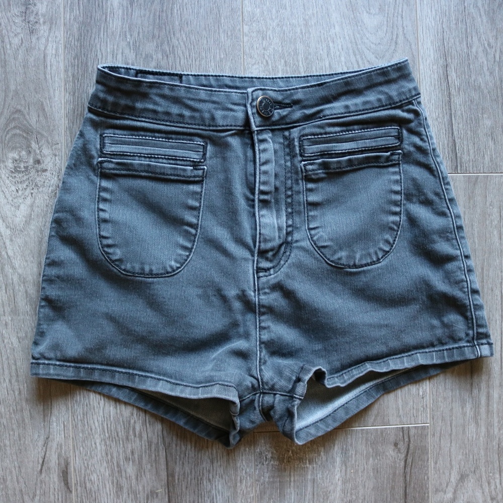 BDG Faded Black High Rise Denim Shorts